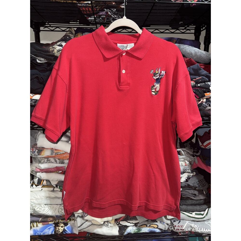 Vintage 90s ACME Clothing Bugs Bunny Golf Polo Shirt Mens Large Red Looney Tunes